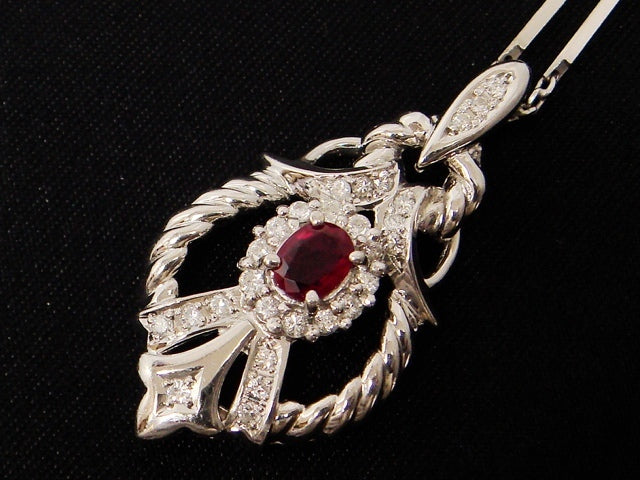 豪華★プラチナPt1000★大粒天然ルビー0.47ct×天然ダイヤ0.31ct 41cmペンダント ネックレス!!総重量11.9g☆・Pt1000・ct刻印★清掃済