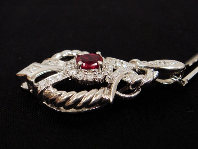豪華★プラチナPt1000★大粒天然ルビー0.47ct×天然ダイヤ0.31ct 41cmペンダント ネックレス!!総重量11.9g☆・Pt1000・ct刻印★清掃済