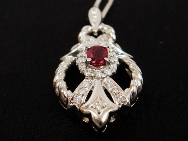 豪華★プラチナPt1000★大粒天然ルビー0.47ct×天然ダイヤ0.31ct 41cmペンダント ネックレス!!総重量11.9g☆・Pt1000・ct刻印★清掃済