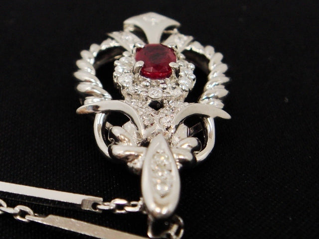 豪華★プラチナPt1000★大粒天然ルビー0.47ct×天然ダイヤ0.31ct 41cmペンダント ネックレス!!総重量11.9g☆・Pt1000・ct刻印★清掃済
