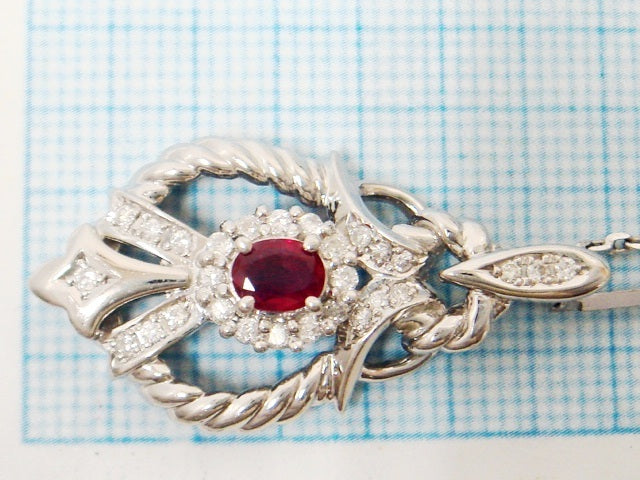 豪華★プラチナPt1000★大粒天然ルビー0.47ct×天然ダイヤ0.31ct 41cmペンダント ネックレス!!総重量11.9g☆・Pt1000・ct刻印★清掃済