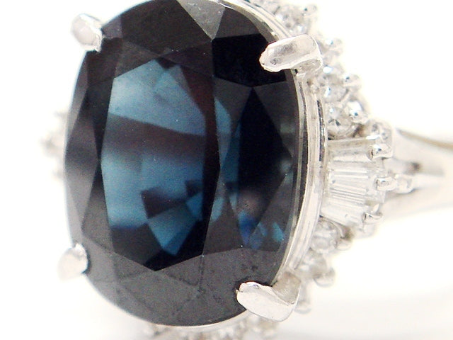 豪華!!マキ・プラチナ製!!大粒天然サファイヤ 7.14ct&天然ダイヤモンド リング・指輪★総重量8.3g☆16号☆Pt900・714・0.34刻印 清掃済