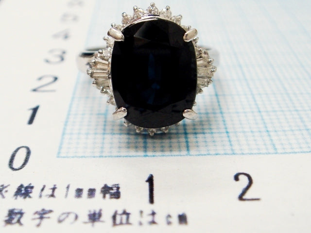 豪華!!マキ・プラチナ製!!大粒天然サファイヤ 7.14ct&天然ダイヤモンド リング・指輪★総重量8.3g☆16号☆Pt900・714・0.34刻印 清掃済