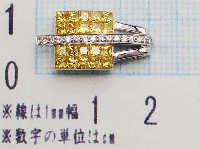豪華!!鑑別カード付!!18金★天然イエローサファイヤ20石&天然ダイヤモンド15石 ペンダントトップ★重量3.0g★K18WG/ブランド刻印有★清掃済