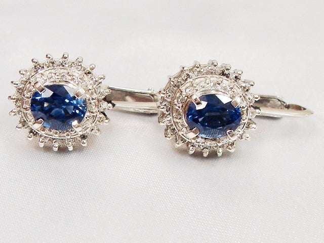 豪華!!総重量8.4g☆プラチナ900★天然サファイヤ0.90ct×天然ダイヤ0.29ct★ボリューム取巻きイヤリング★Pt900・カラット刻印有★清掃済