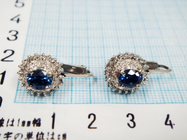豪華!!総重量8.4g☆プラチナ900★天然サファイヤ0.90ct×天然ダイヤ0.29ct★ボリューム取巻きイヤリング★Pt900・カラット刻印有★清掃済