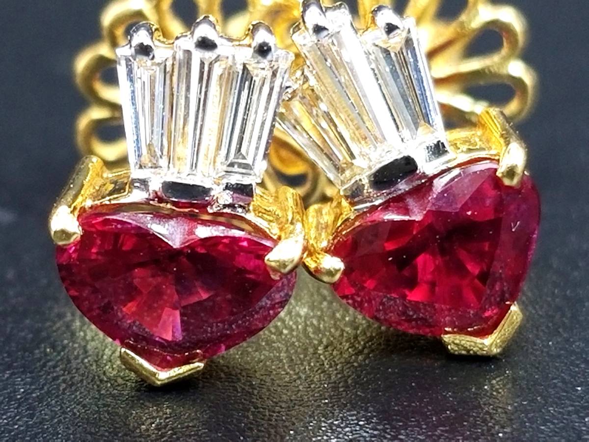 豪華!!18金★高級感有り!!天然ルビー&天然ダイヤ★ピアス★総重量3.4g★K18刻印有★清掃済☆サイズ表記有