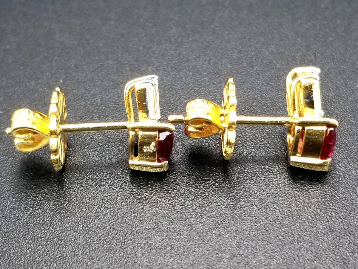 豪華!!18金★高級感有り!!天然ルビー&天然ダイヤ★ピアス★総重量3.4g★K18刻印有★清掃済☆サイズ表記有