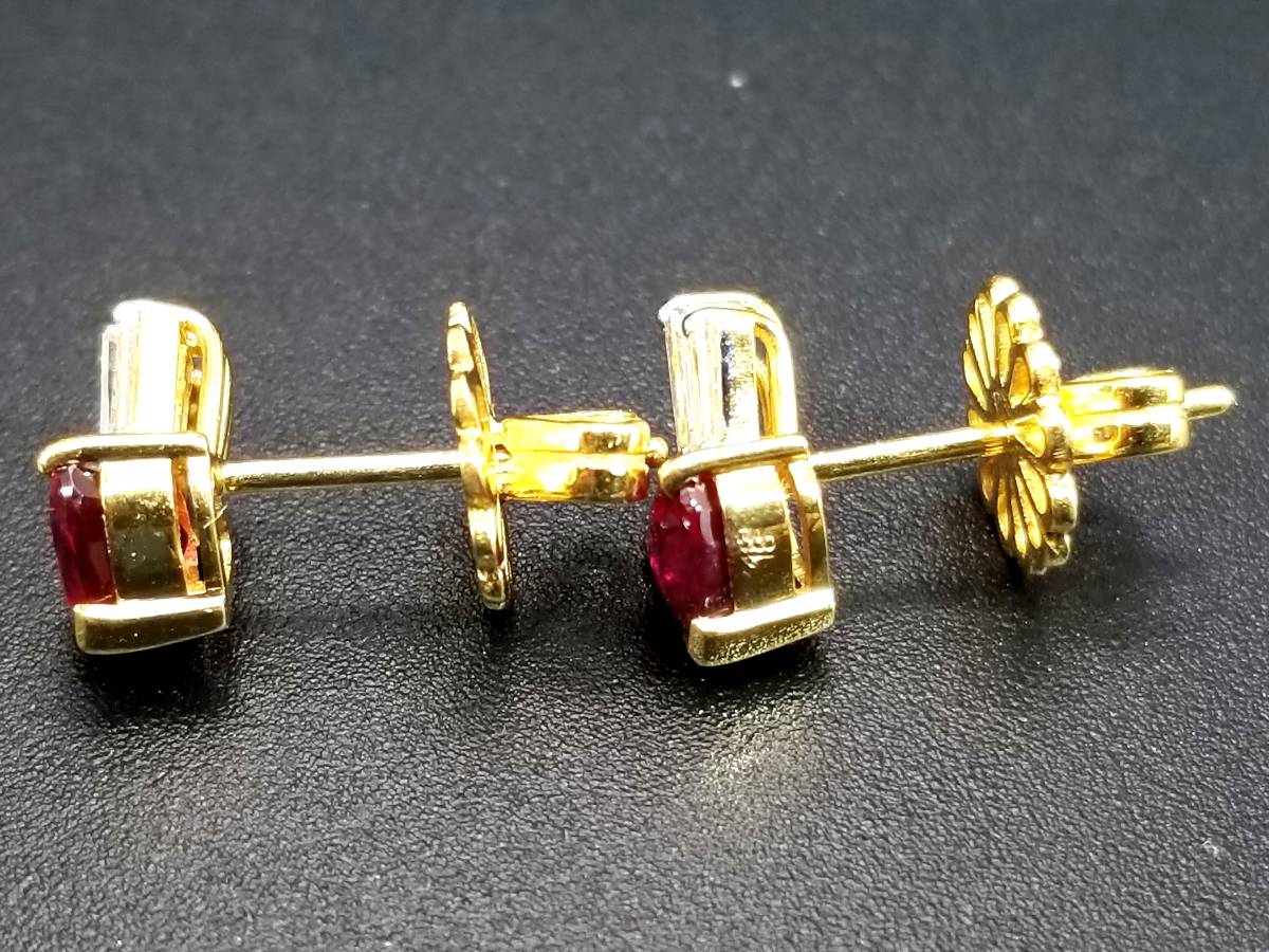 豪華!!18金★高級感有り!!天然ルビー&天然ダイヤ★ピアス★総重量3.4g★K18刻印有★清掃済☆サイズ表記有