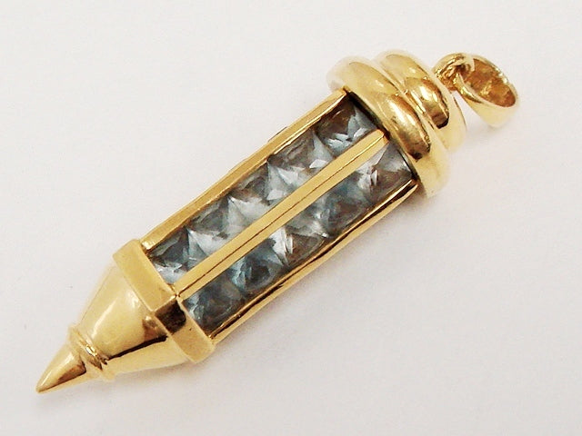 重量感!!豪華☆18金★天然ブルートパーズ25石 4.86ct エメラルドカット ペンダントトップ★総重量8.2g★K18・486刻印有☆清掃済