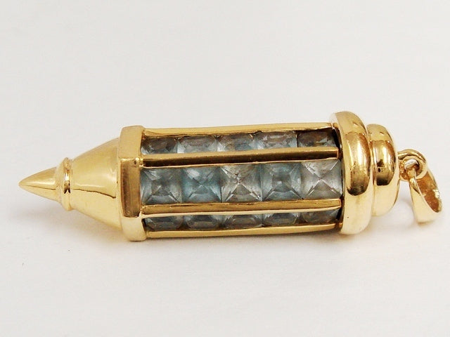 重量感!!豪華☆18金★天然ブルートパーズ25石 4.86ct エメラルドカット ペンダントトップ★総重量8.2g★K18・486刻印有☆清掃済