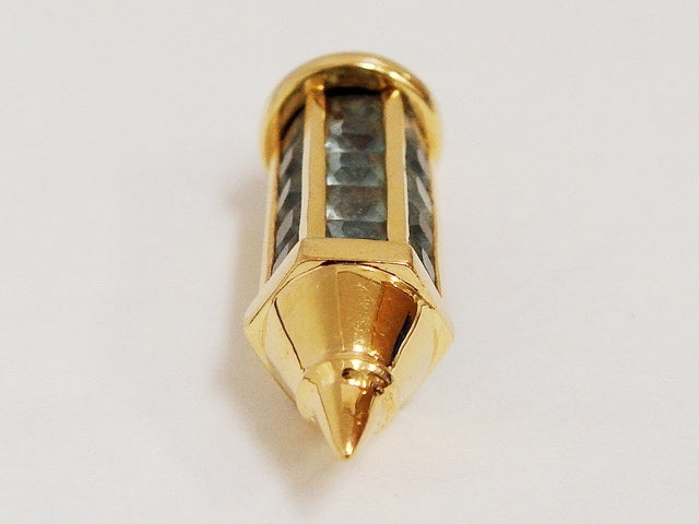 重量感!!豪華☆18金★天然ブルートパーズ25石 4.86ct エメラルドカット ペンダントトップ★総重量8.2g★K18・486刻印有☆清掃済