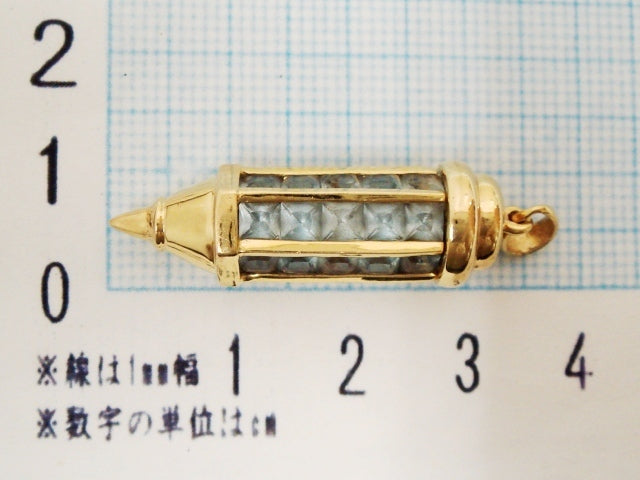重量感!!豪華☆18金★天然ブルートパーズ25石 4.86ct エメラルドカット ペンダントトップ★総重量8.2g★K18・486刻印有☆清掃済