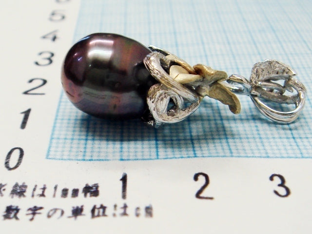 豪華★14金★天然ダイヤモンド付き!!大粒南洋真珠ペンダントトップ★総重量8.6g★K14WG・0.08刻印有☆12.6~15.0mm珠★清掃済