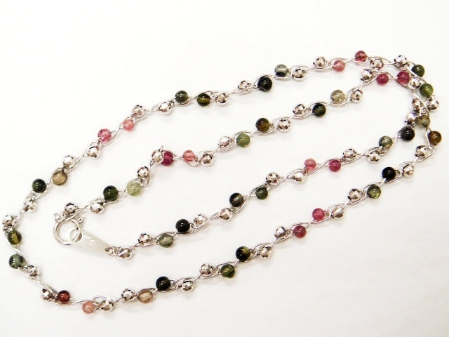 豪華!!全て18金ホワイトゴールド★天然サファイヤ マルチカラー ネックレス★総重量6.3g★42cm・K18WG刻印有り★清掃済