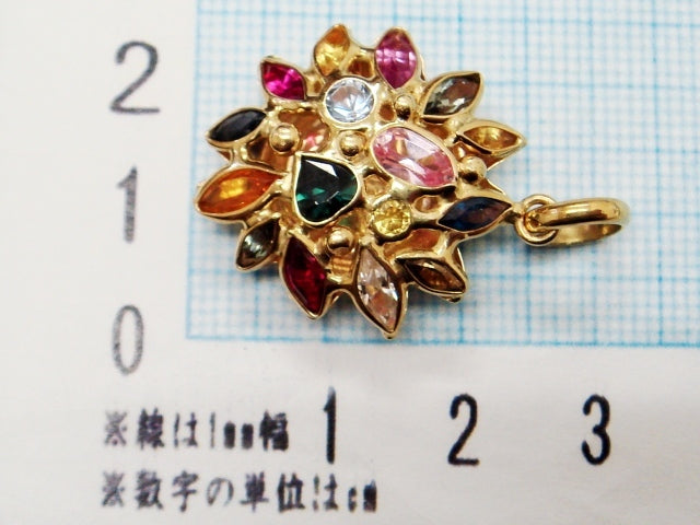 豪華!!18金☆天然サファイヤ マルチカラー ペンダントトップ☆総重量5.7g・750刻印!!ラウンド・ハート・マーキス☆リバースブル・清掃済み