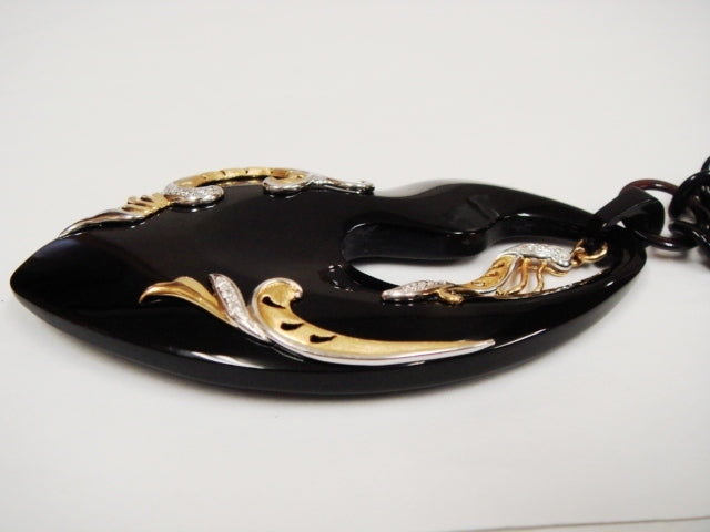 豪華!!18金×プラチナ900!!本鼈甲&天然ダイヤモンド0.13ct★ロングネックレス★約32.0g・長さ61cm★K18・Pt900・0.13刻印有★清掃済