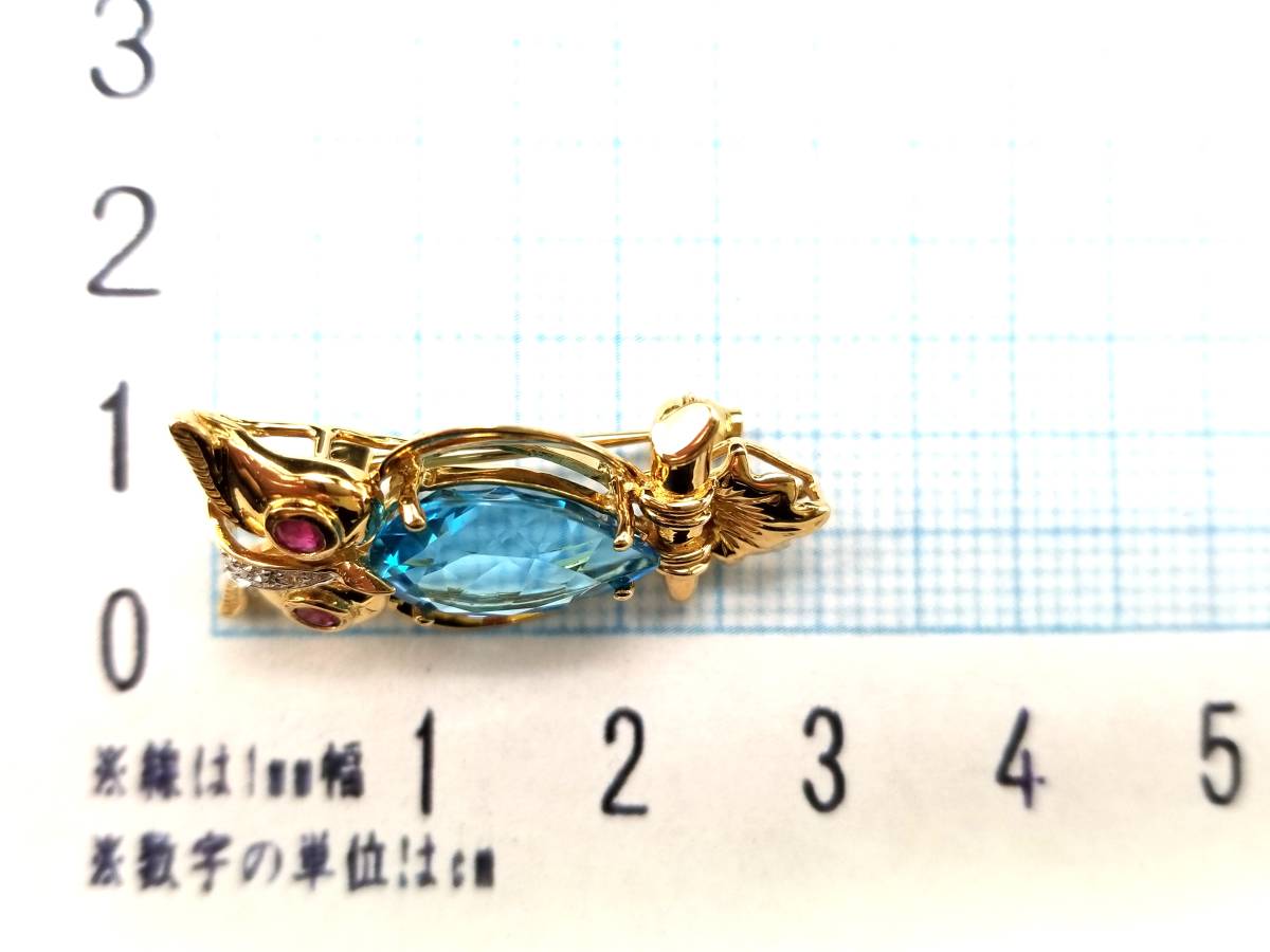 豪華!!18金☆ブローチ&ペンダントトップ☆大粒ブルトパ・ダイヤ・ルビー★金具込約5.2g★K18・0.01・0.16刻印・サイズ表記★清掃済