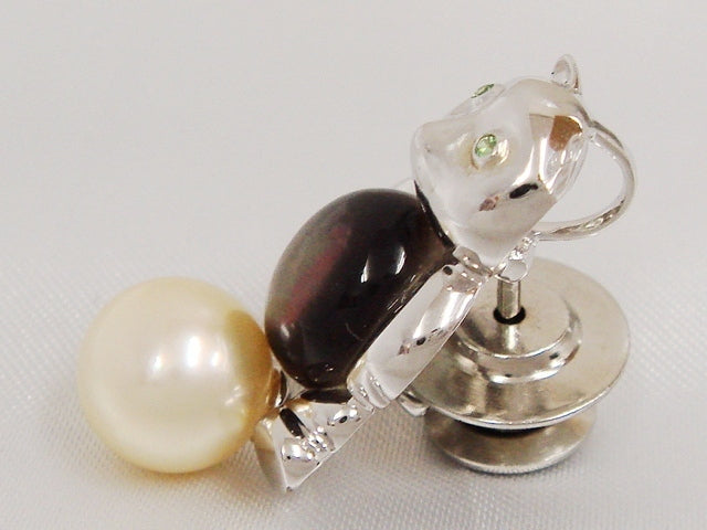 豪華!!鑑別付★K18WG★アコヤ真珠8mm珠&グリーンガーネット★ピンブローチ・タイタック★総重量4.6g★K18WG刻印有★清掃済★サイズ