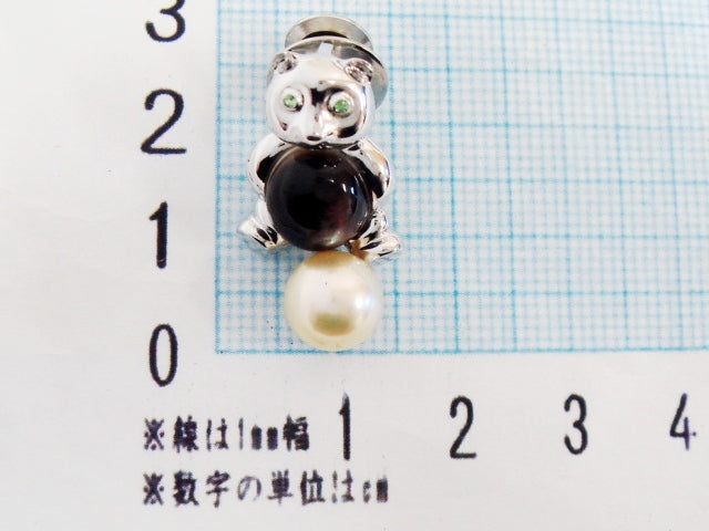 豪華!!鑑別付★K18WG★アコヤ真珠8mm珠&グリーンガーネット★ピンブローチ・タイタック★総重量4.6g★K18WG刻印有★清掃済★サイズ