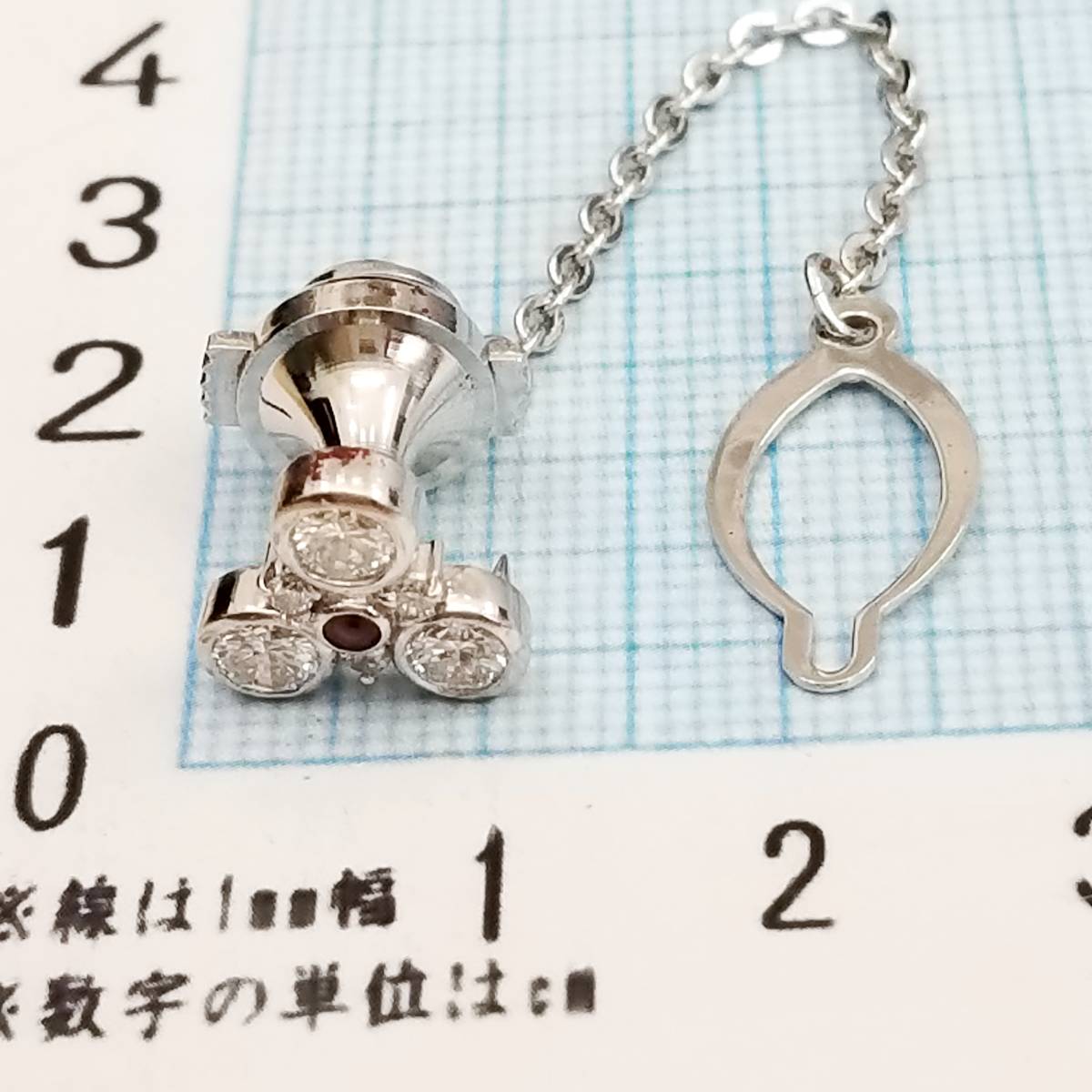 豪華!!K14WG★素晴らしい天然ダイヤモンド×ルビー★ピンブローチ・タイタック★K14WG刻印★留め具無し重量1.9g☆サイズ表