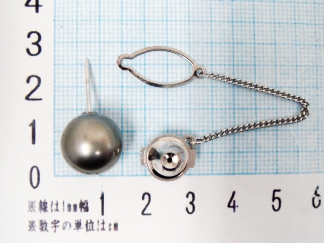 豪華!!鑑別カード付☆大粒黒蝶真珠13mm珠★14金ホワイトゴールド★ピンブローチ・タイタック★ラウンド★総重量6.6g★K14WG刻印有★清掃済