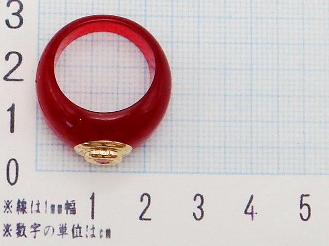 豪華!!18金 キュービックジルコニア アクリル ボリュームリング・指輪!!★K18刻印有り★15号★総重量3.4g★清掃済み