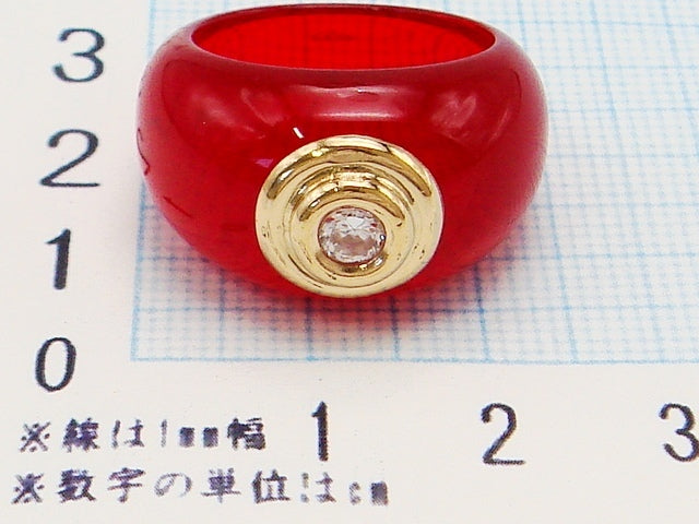 豪華!!18金 キュービックジルコニア アクリル ボリュームリング・指輪!!★K18刻印有り★15号★総重量3.4g★清掃済み