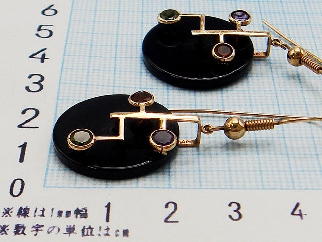 豪華!!14金☆大粒天然石ゆらゆらピアス☆総重量6.8g★14K刻印・アメジスト・シトリン・ペリドット・オニキス★サイズ表★清掃済み