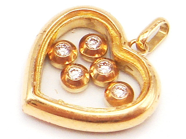 豪華!!18金★天然ダイヤモンドを閉じ込めたハート ペンダントトップ★総重量3.2g★K18刻印有り★コロコロ5石が動くデザイン★清掃済み