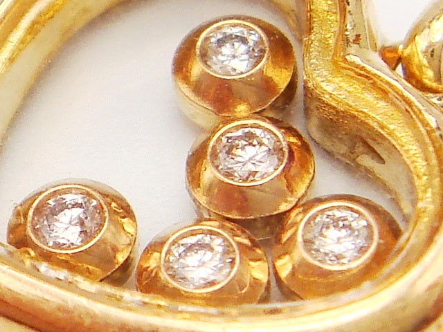 豪華!!18金★天然ダイヤモンドを閉じ込めたハート ペンダントトップ★総重量3.2g★K18刻印有り★コロコロ5石が動くデザイン★清掃済み