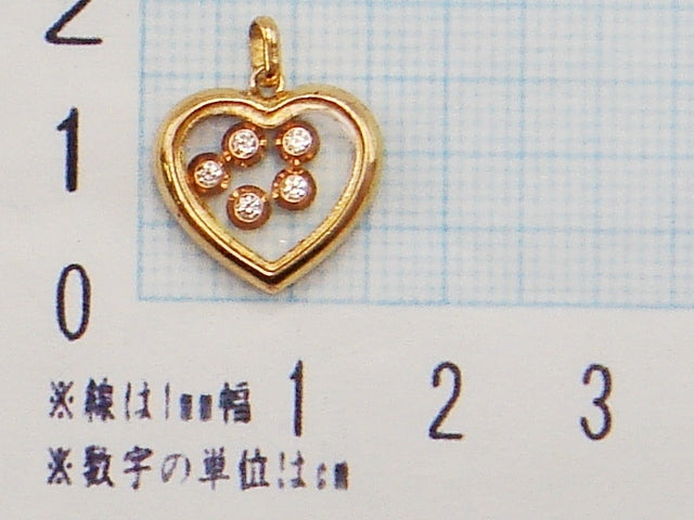 豪華!!18金★天然ダイヤモンドを閉じ込めたハート ペンダントトップ★総重量3.2g★K18刻印有り★コロコロ5石が動くデザイン★清掃済み