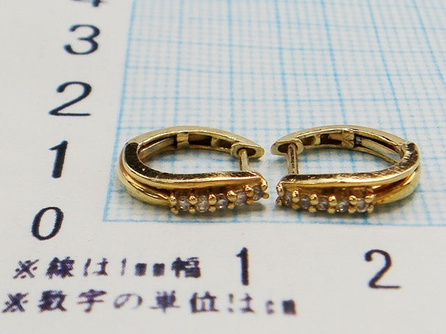 豪華!!18金★天然ダイヤモンド ワンタッチフープピアス★総重量2.2g★K18/0.04刻印有り☆合計0.08ct☆ダイヤチェック&清掃済
