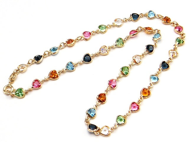 豪華!!シルバー★カラーストーン マルチカラー ロングネックレス☆925刻印★重量8.8g☆長さ40.5cm☆ハート★ゴールドカラー☆清掃済