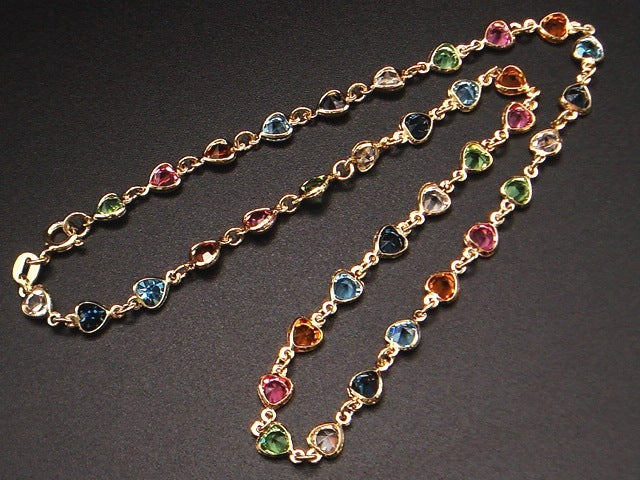 豪華!!シルバー★カラーストーン マルチカラー ロングネックレス☆925刻印★重量8.8g☆長さ40.5cm☆ハート★ゴールドカラー☆清掃済