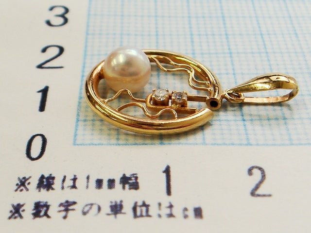 豪華★18金★天然ダイヤモンド付き!!アコヤ真珠ペンダントトップ★総重量約1.5g★K18刻印有★パール約6mm珠・ダイヤ直径約1mm・2mm★清掃済