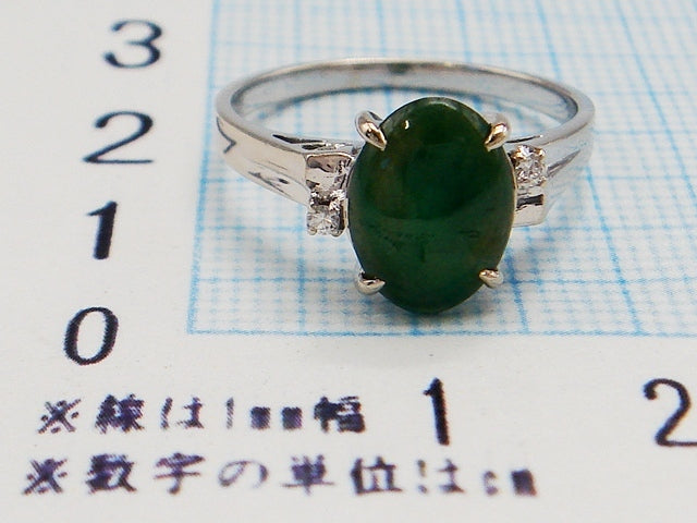 豪華!!14金★天然翡翠 ジェダイト 天然ダイヤモンド付 指輪 リング★総重量2.8g★中石約10×7㎜★14号★14KT刻印/ダイヤチェック・清掃済