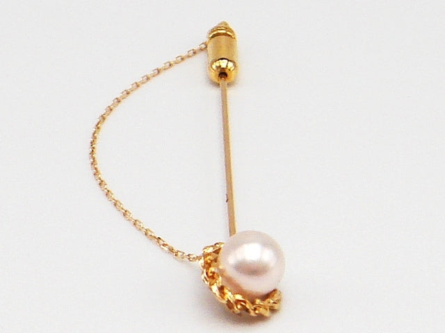 豪華!!18金☆アコヤ真珠 ピンブローチ★総重量2.4g☆K18刻印有★パール約7.0mm珠☆本体長さ約6.0cm★サイズ表記☆清掃済み