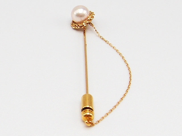 豪華!!18金☆アコヤ真珠 ピンブローチ★総重量2.4g☆K18刻印有★パール約7.0mm珠☆本体長さ約6.0cm★サイズ表記☆清掃済み