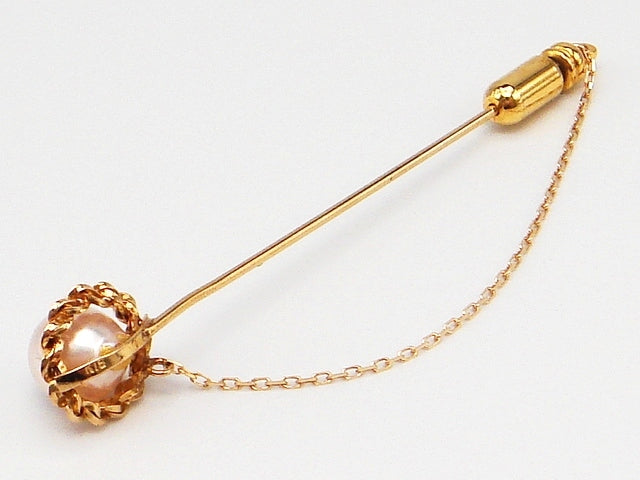 豪華!!18金☆アコヤ真珠 ピンブローチ★総重量2.4g☆K18刻印有★パール約7.0mm珠☆本体長さ約6.0cm★サイズ表記☆清掃済み