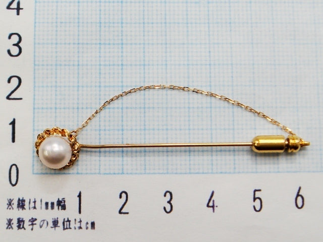 豪華!!18金☆アコヤ真珠 ピンブローチ★総重量2.4g☆K18刻印有★パール約7.0mm珠☆本体長さ約6.0cm★サイズ表記☆清掃済み