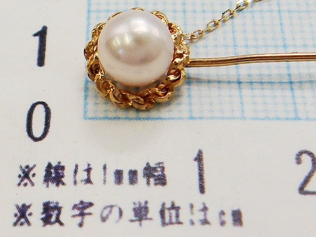 豪華!!18金☆アコヤ真珠 ピンブローチ★総重量2.4g☆K18刻印有★パール約7.0mm珠☆本体長さ約6.0cm★サイズ表記☆清掃済み