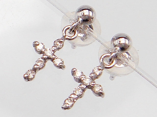 豪華!!18金ホワイトゴールド!!天然ダイヤモンド クロスデザイン ピアス★総重量0.4g・0.06ct★K18WG・0.03刻印有★ダイヤチェック・清掃済