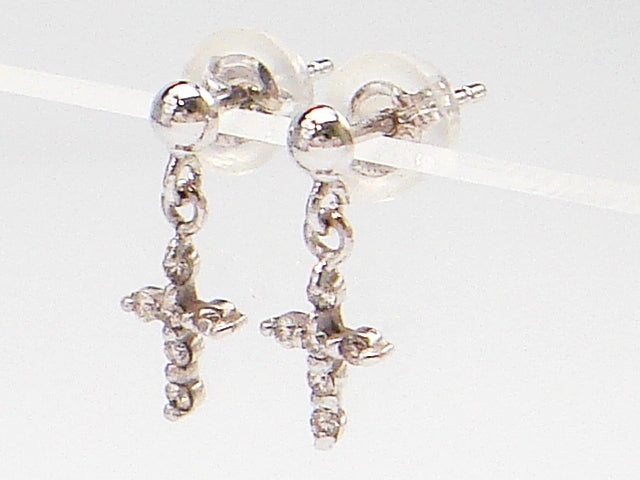 豪華!!18金ホワイトゴールド!!天然ダイヤモンド クロスデザイン ピアス★総重量0.4g・0.06ct★K18WG・0.03刻印有★ダイヤチェック・清掃済