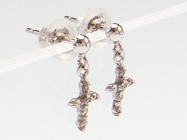 豪華!!18金ホワイトゴールド!!天然ダイヤモンド クロスデザイン ピアス★総重量0.4g・0.06ct★K18WG・0.03刻印有★ダイヤチェック・清掃済