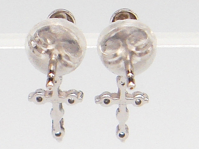 豪華!!18金ホワイトゴールド!!天然ダイヤモンド クロスデザイン ピアス★総重量0.4g・0.06ct★K18WG・0.03刻印有★ダイヤチェック・清掃済