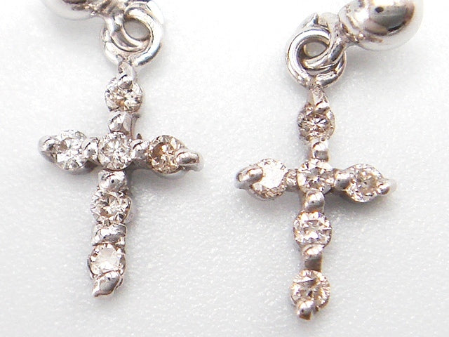 豪華!!18金ホワイトゴールド!!天然ダイヤモンド クロスデザイン ピアス★総重量0.4g・0.06ct★K18WG・0.03刻印有★ダイヤチェック・清掃済