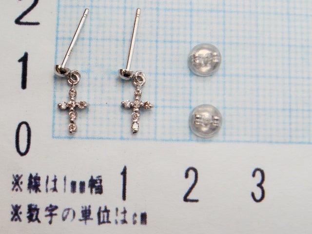 豪華!!18金ホワイトゴールド!!天然ダイヤモンド クロスデザイン ピアス★総重量0.4g・0.06ct★K18WG・0.03刻印有★ダイヤチェック・清掃済