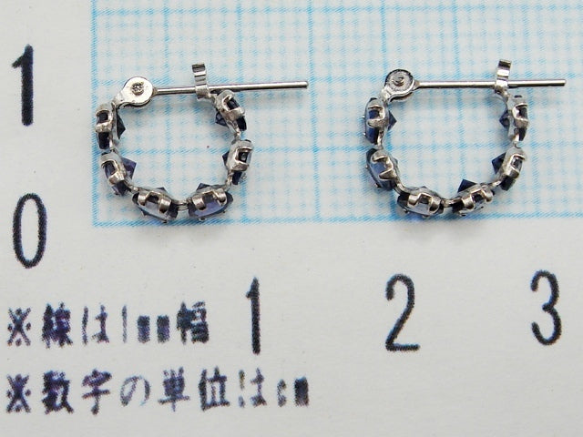 豪華!!14金ホワイトゴールド☆天然アイオライト フープデザイン ワンタッチピアス☆総重量0.8g★6石×2★K14WG刻印有★清掃済み