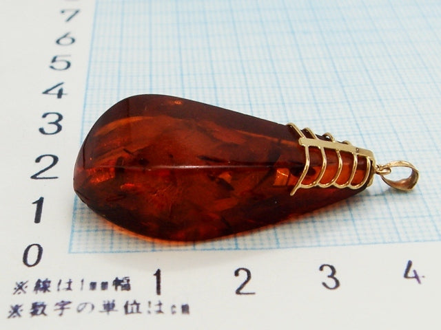 豪華!!大粒!!18金 琥珀・アンバー ペンダントトップ★総重量5.2g★K18刻印有り★サイズ表記有り★清掃済み